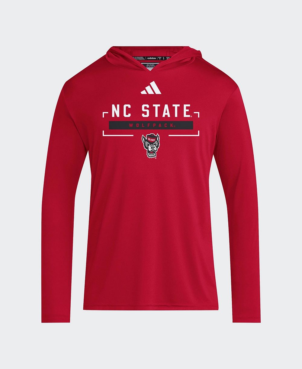 adidas Men's Red NC State Wolfpack D4T Long Sleeve Hooded T-Shirt