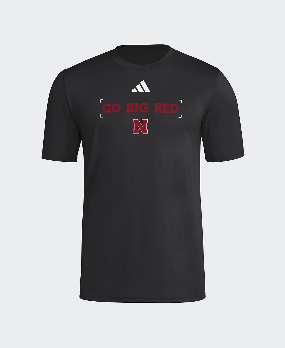 adidas Men's Black Nebraska Huskers Locker Slogan Football Pre-Game T-Shirt