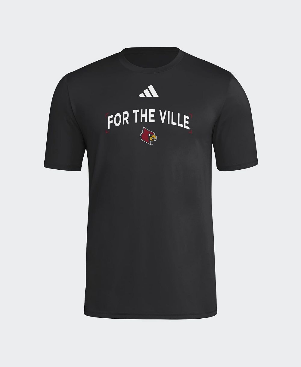 adidas Men's Black Louisville Cardinals Locker Slogan Football Pre-Game T-Shirt