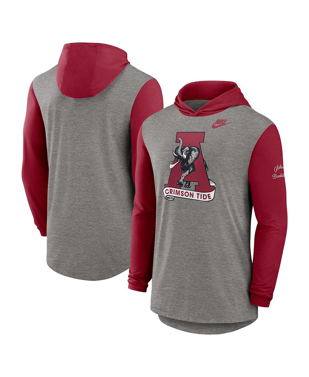Nike Men's Heather Gray/Crimson Alabama Crimson Tide Campus Legacy Tri-Blend Long Sleeve Hooded T-Shirt