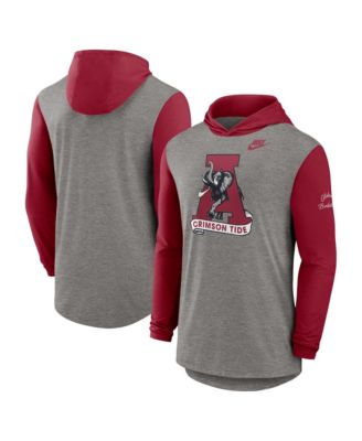 Nike Men's Heather Gray/Crimson Alabama Crimson Tide Campus Legacy Tri-Blend Long Sleeve Hooded T-Shirt
