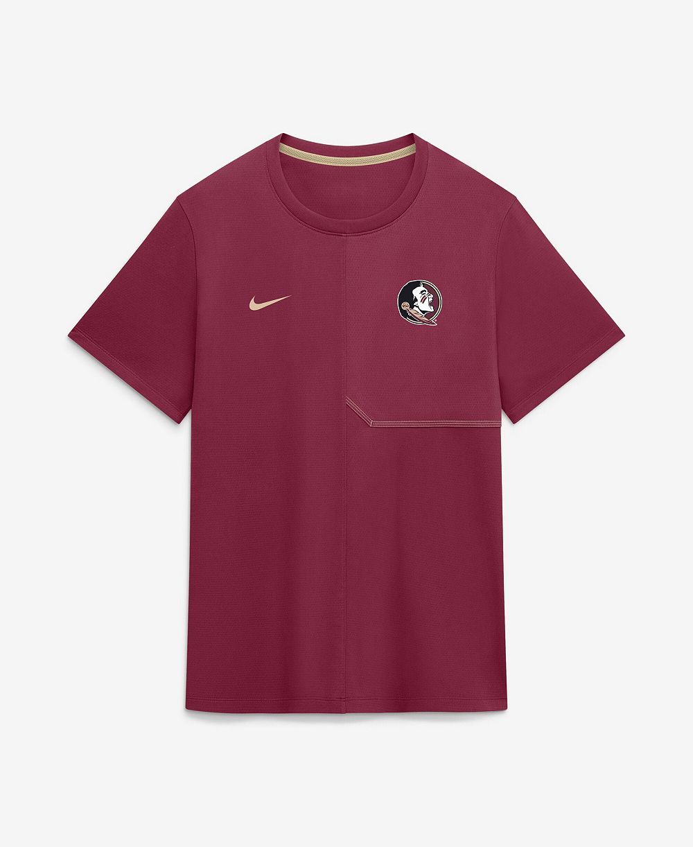 Nike мужская тренировочная футболка Dri-FIT Coaches Florida State Seminoles 2026 бордового цвета