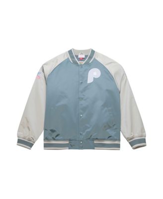 Мужская легкая сатиновая куртка Mitchell & Ness Gray Philadelphia Phillies Thunderstorm Head Coach с полной застежкой-молнией