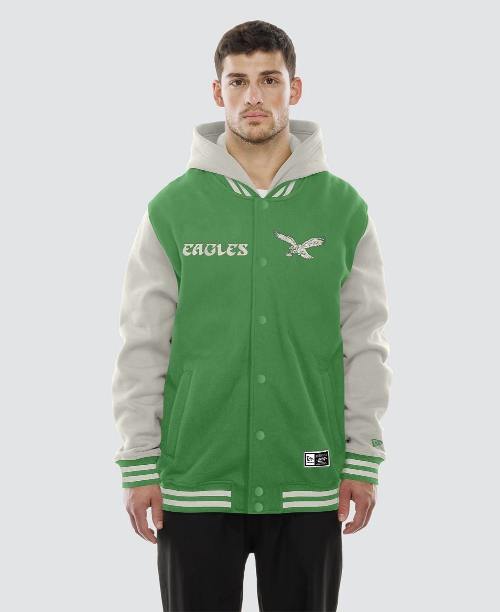 New Era Men's Kelly Green/Gray Philadelphia Eagles Full-Snap Fleece Hoodie Jacket