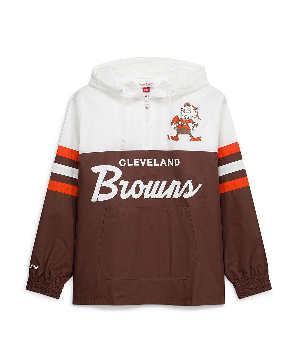 Mitchell & Ness Men's Brown Cleveland Browns Head Coach Anorak Quarter-Zip Windbreaker Jacket