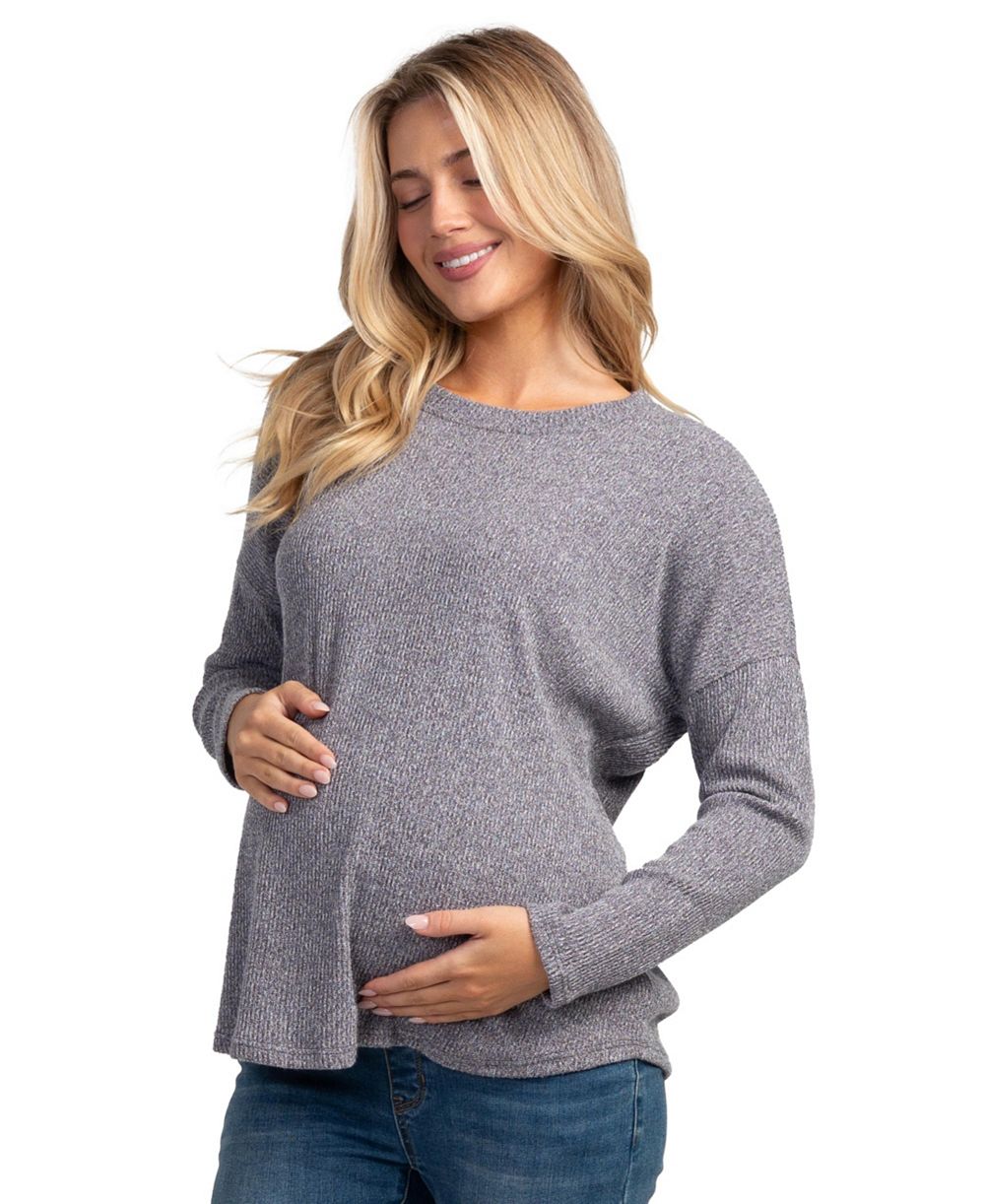 Hello Miz Maternity Crewneck Long-Sleeve Relaxed-Fit Sweater