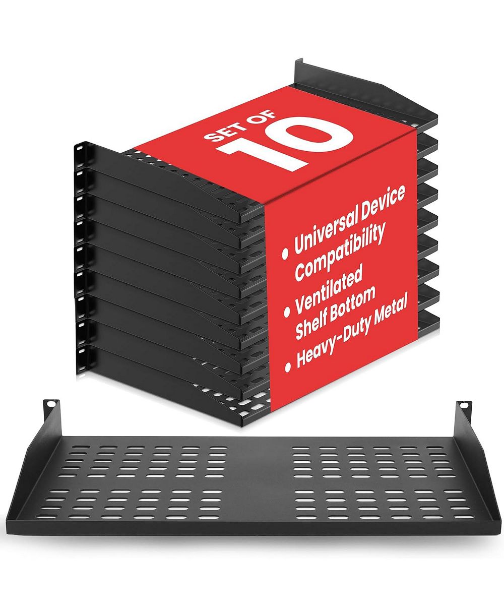 Pyle 10-Pack 1U Server Rack Shelf - Universal Device Server Rack Mounting Tray
