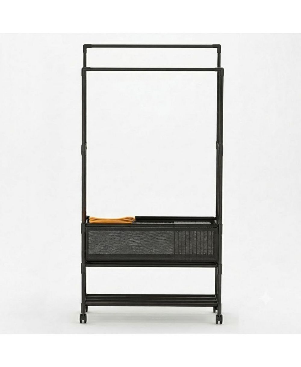 Slickblue 3 Tier Portable Clothing Rack with Double Hanging Rods and Wheels