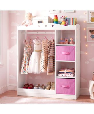 Costway Kids Dress Up Storage with Full Length Mirror, Open Shelves, Hanging Rod and Drawers