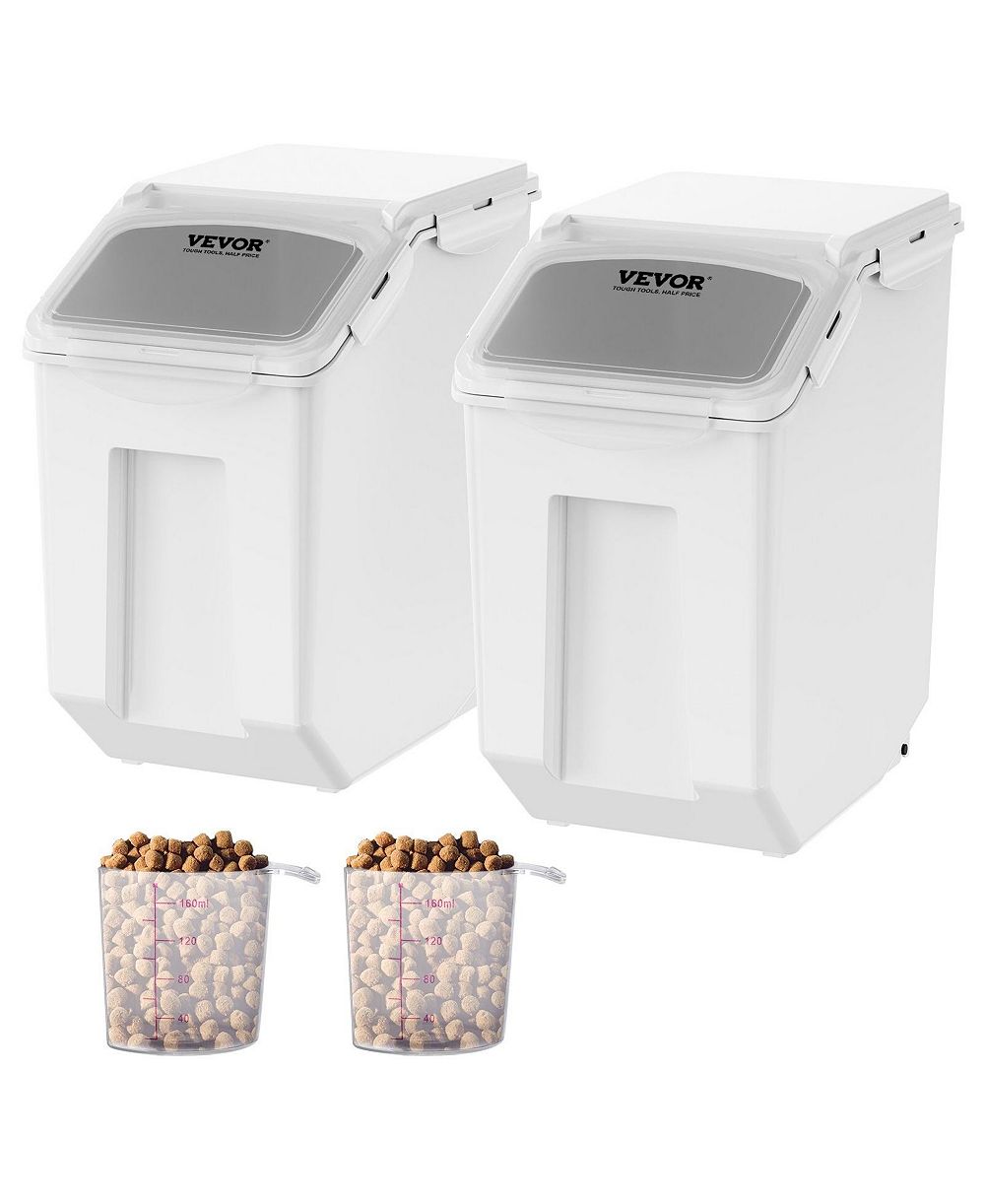 SUGIFT 2-Piece 15 Liter Ingredient Storage Bin Set with Measuring Cups Attachable Casters and Airtight Lids