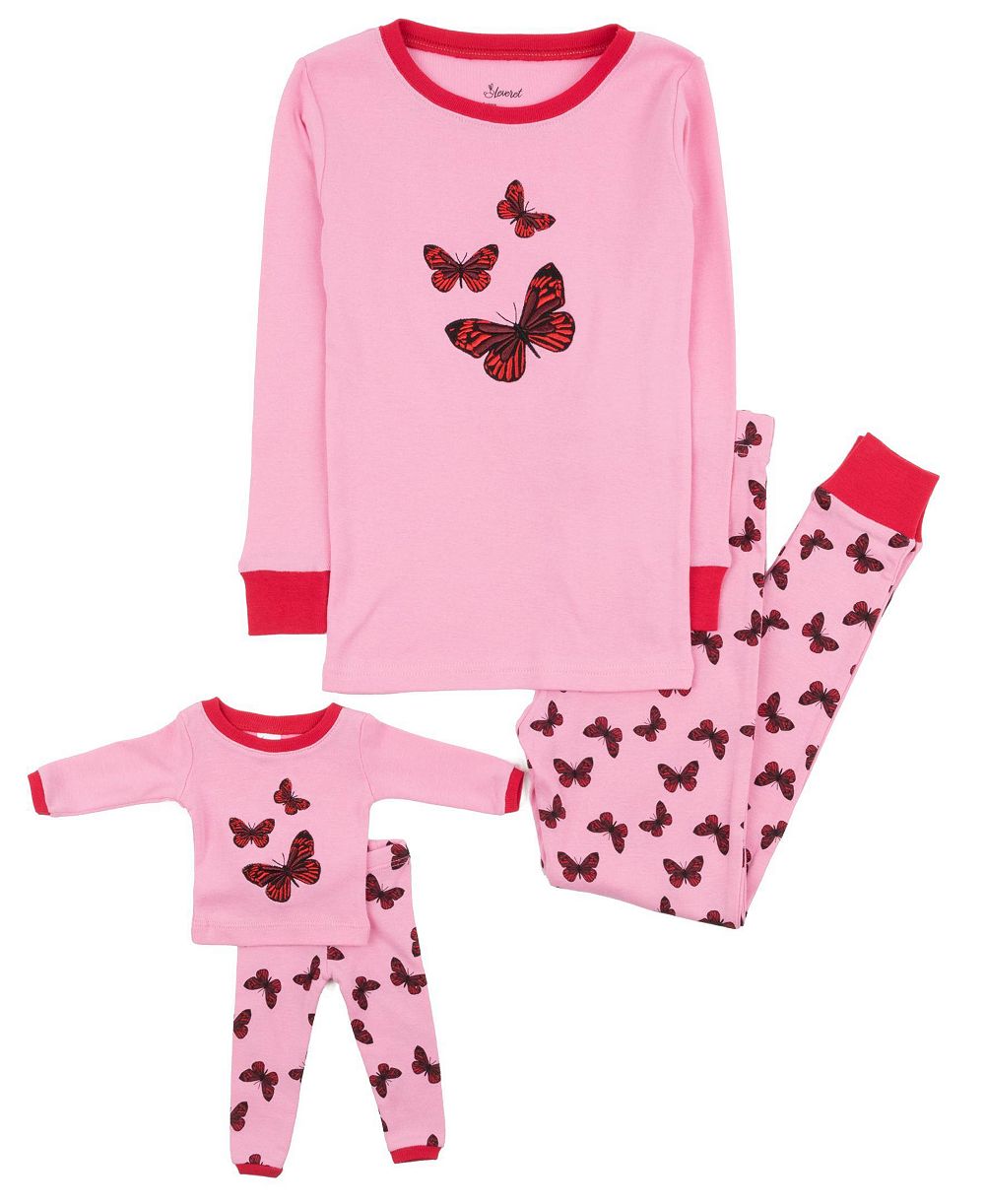 Детские пижамы leveret big girls 6-14 matching doll snug-fit хлопковые, с длинным рукавом
