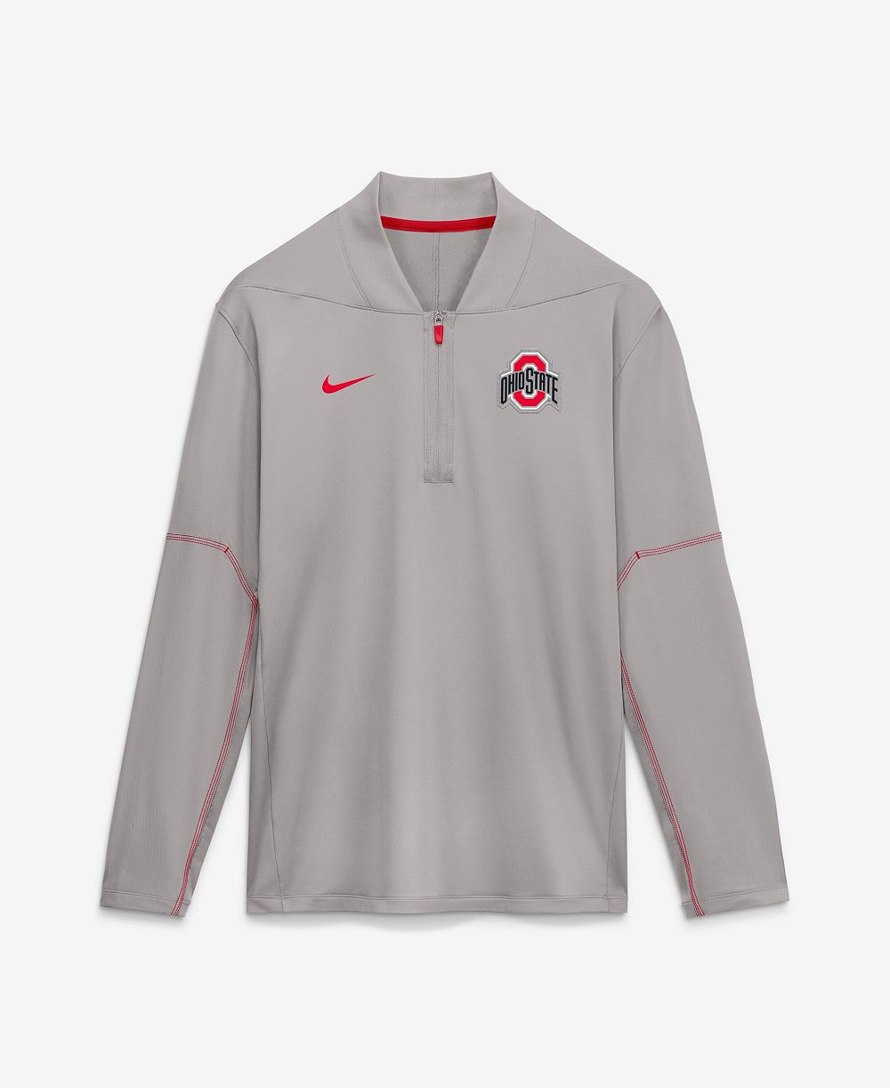 Мужской пуловер Nike Gray Ohio State Buckeyes 2026 Sideline Midweight Half-Zip Dri-FIT