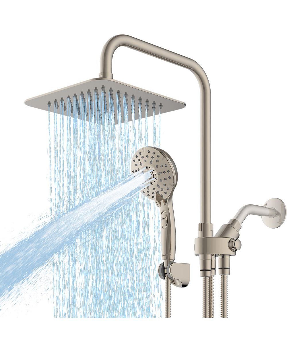 CYQBD 8" Dual Shower Head Rainfall Handheld 6 Spray Adjustable Pause