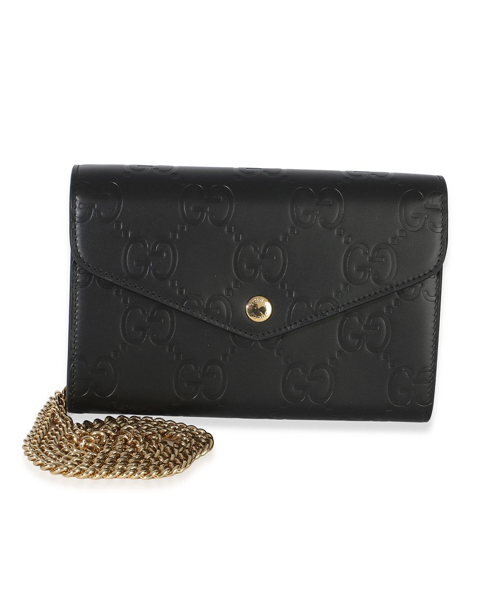 Pre-Owned Gucci черный кожаный кошелек на цепочке с тиснением GG