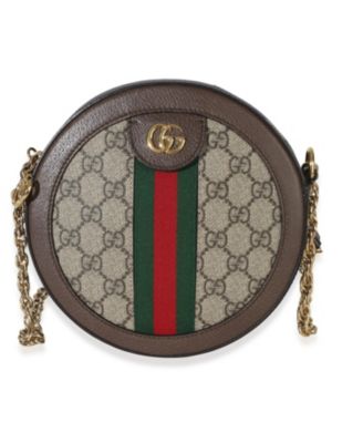 Мини-сумка Gucci Ophidia из канвы GG Supreme бежевого цвета, круглая, наплечная, б/у