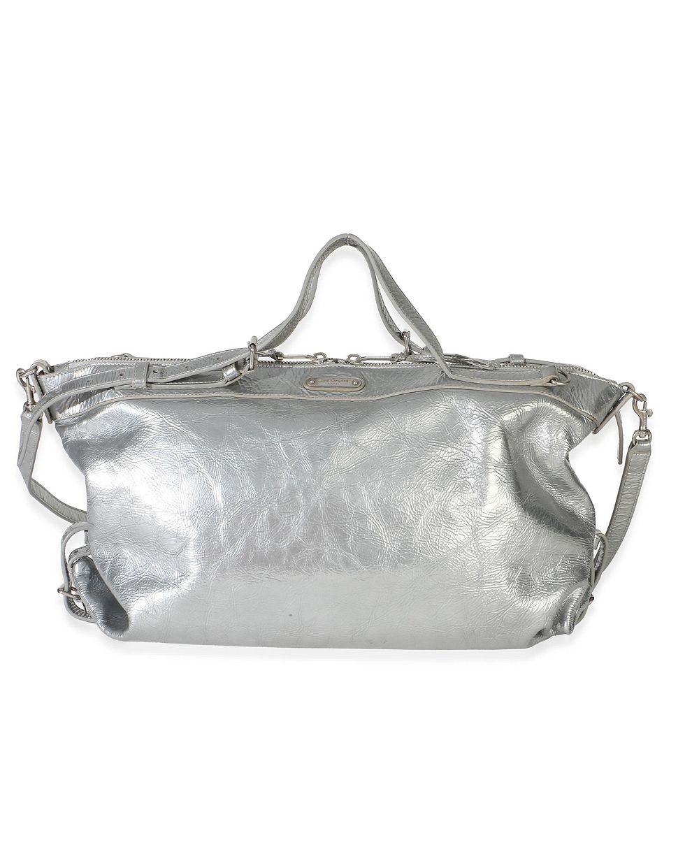 Pre-Owned Saint Laurent Silver Metallic Crinkled Calfskin Medium ID Shoulder Bag