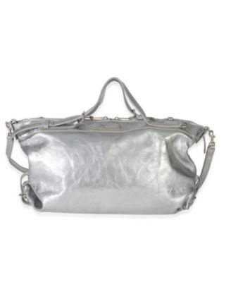 Pre-Owned Saint Laurent Silver Metallic Crinkled Calfskin Medium ID Shoulder Bag