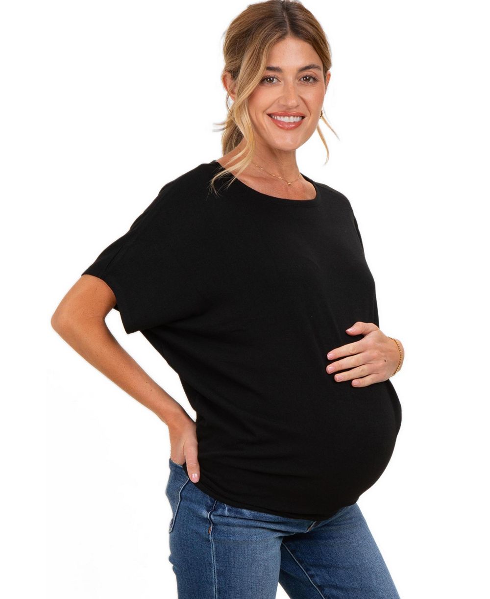 Pinkblush Maternity Dolman-Sleeve Boat-Neck Side-Ruched T-Shirt