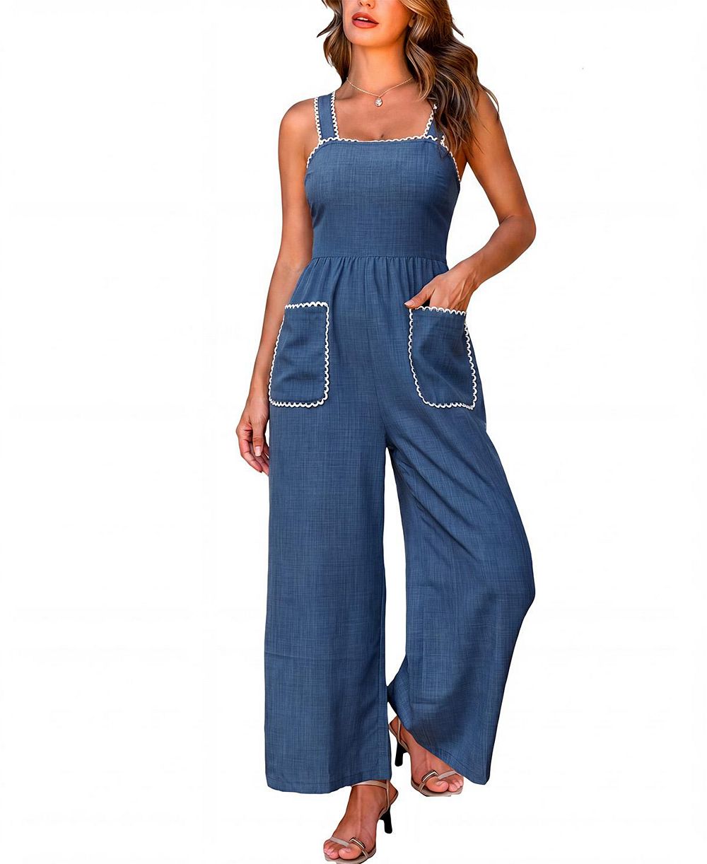 Cupshe Women's Ric Rac Trim Square Neck Wide-Leg Jumpsuit