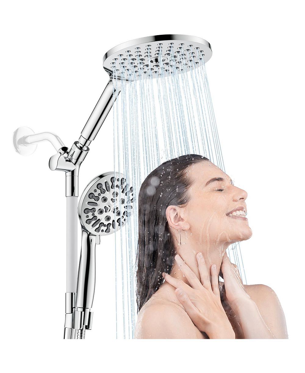 CYQBD 7.5" Dual Shower Head Handheld Rainfall Spray Hose Chrome