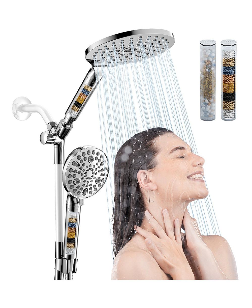 CYQBD 7.5" Filtered Dual Shower Head Handheld Hard Water 9-Mode Hose