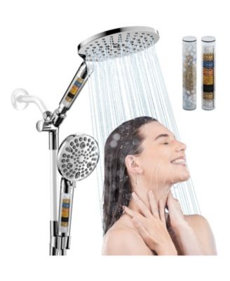 CYQBD 7.5" Filtered Dual Shower Head Handheld Hard Water 9-Mode Hose