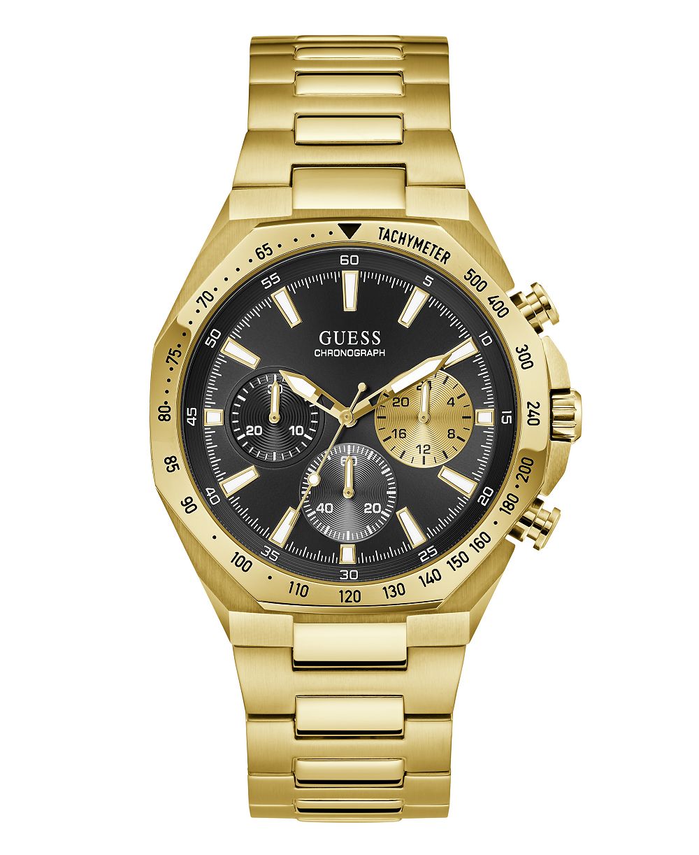Мужские кварцевые часы GUESS с золотистым корпусом из нержавеющей стали, 42 мм