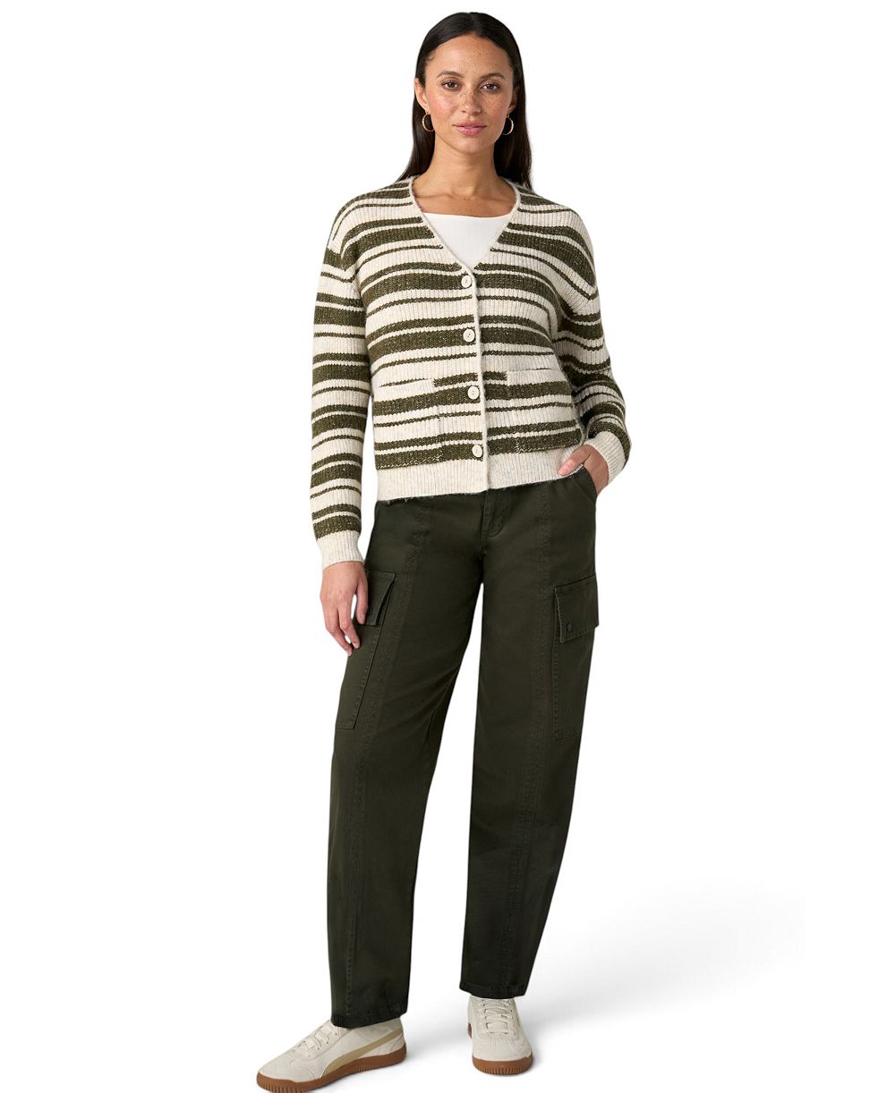 Liverpool Los Angeles Women's Long-Sleeve V-Neck Striped Cardigan Sweater