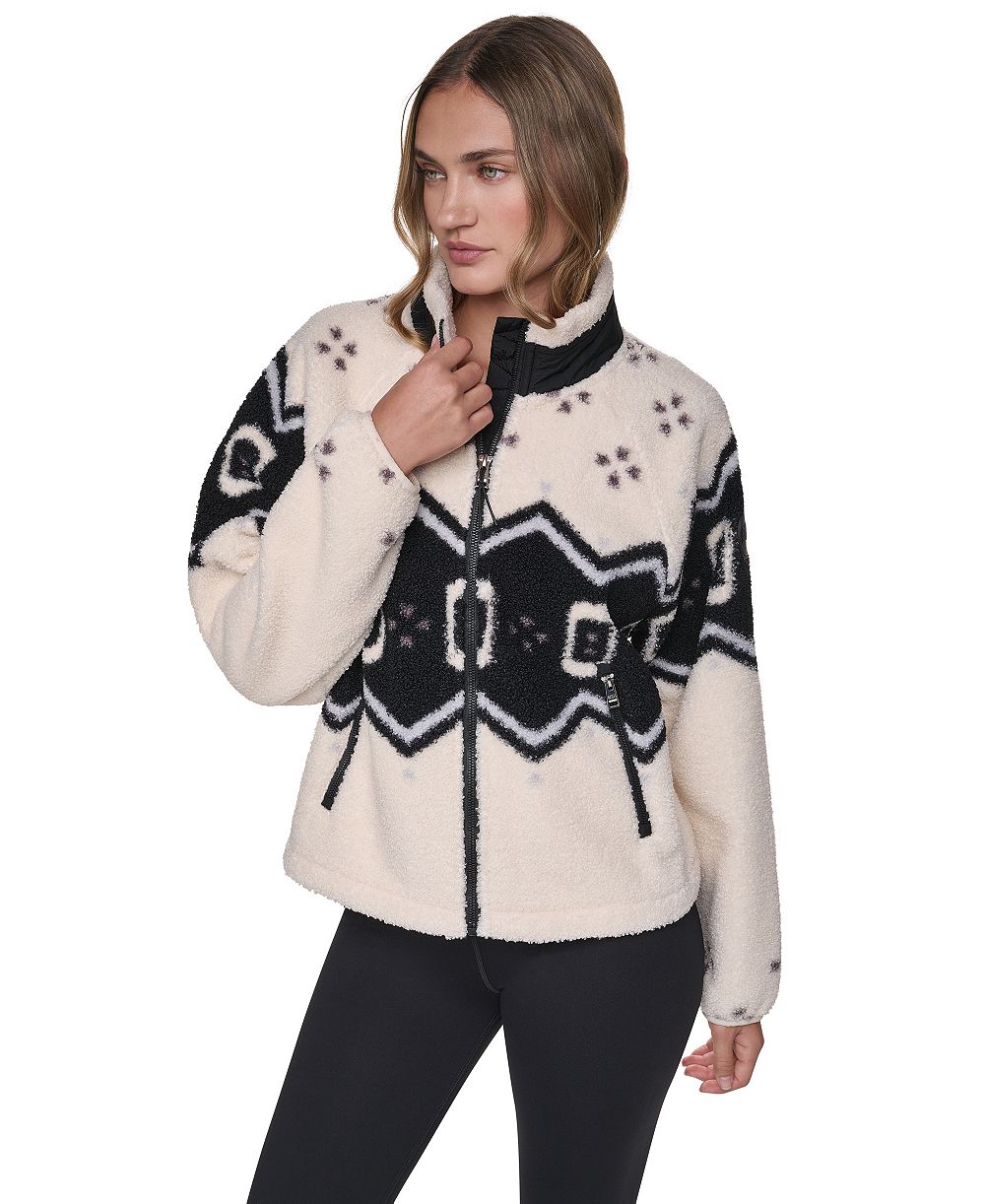 DKNY Sport Women's Beacon Sherpa Placement-Print Mock Neck Jacket
