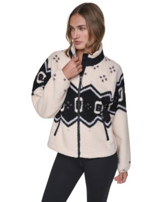 DKNY Sport Women's Beacon Sherpa Placement-Print Mock Neck Jacket