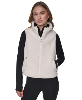 DKNY Sport Women's Sherpa Mock-Neck Jacket with Woven Piecing