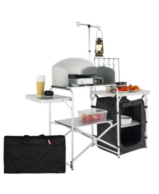 SUGIFT Folding Camping Kitchen Table with Windscreen Cupboard Lamp Pole and Carrying Bag