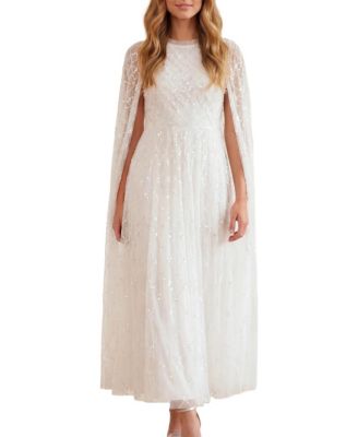 Needle & Thread Women's Heart Lattice Cape Sequin-Embellished Floor-Length Gown