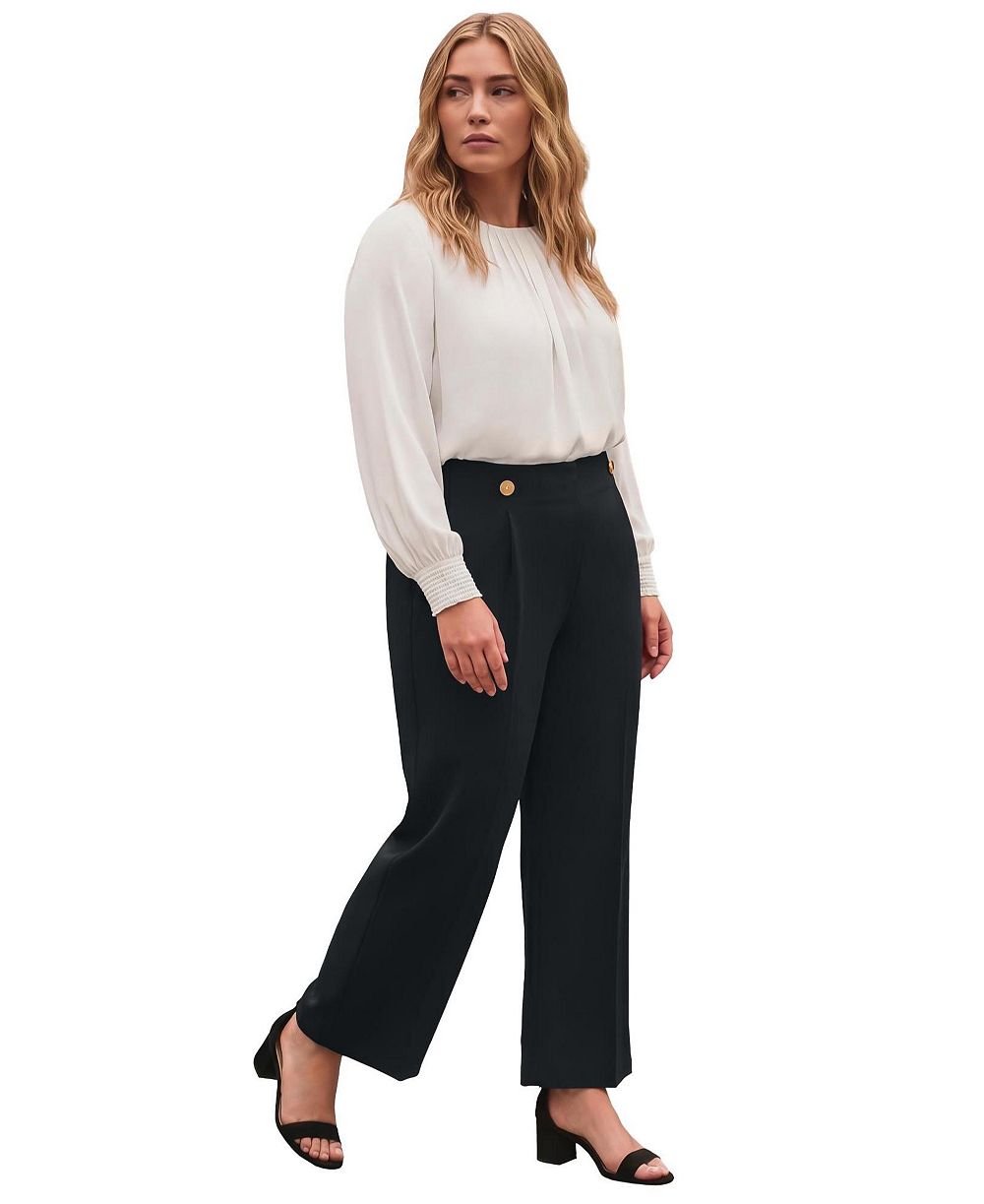 Avenue Plus Size Cool Hand Wide-Leg High-Rise Side-Zip Trousers