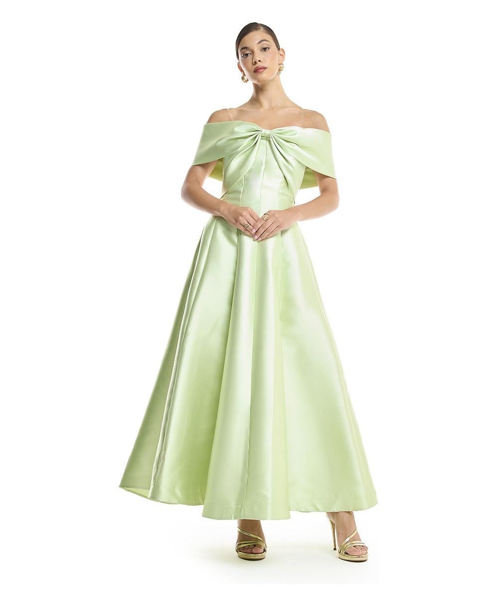 Женское платье amri off-shoulder bow front tea-length midi из сатина