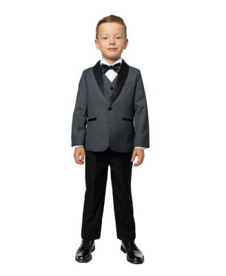 Peanut Butter Collection Toddler Boys Love and Angels Slim Fit 5-Piece Shirt, Bowtie, Jacket, Vest and Pants Tuxedo Set