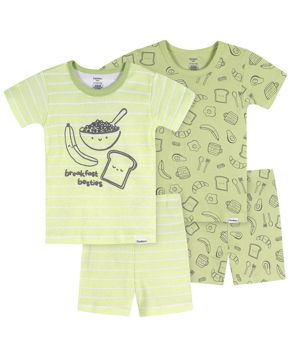 Gerber Детский нейтральный комплект из 4 хлопковых пижам, синий, Naptime