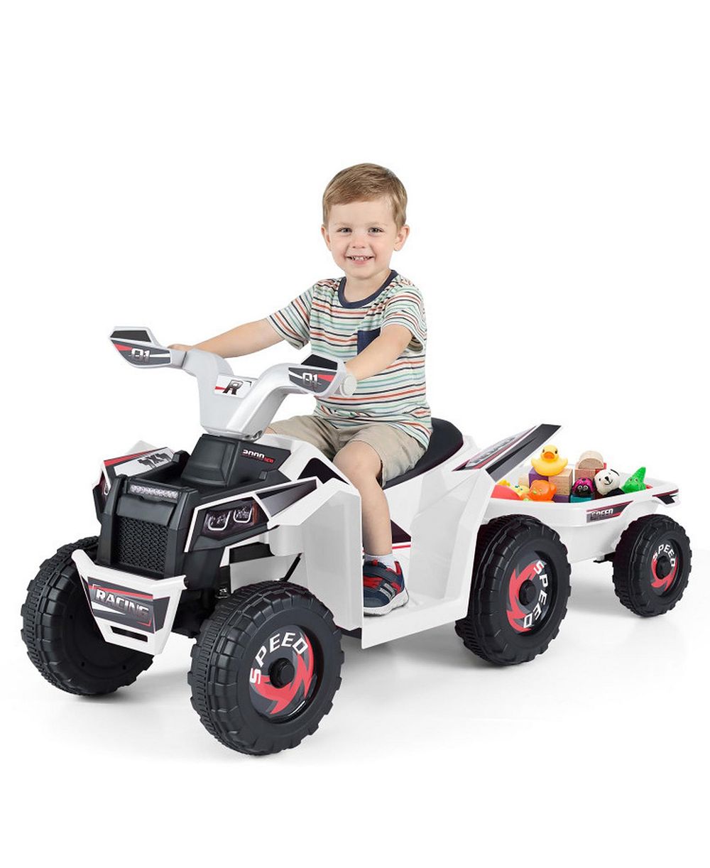 SUGIFT 6V Kids Electric ATV Quad with Detachable Trailer and Multi-Terrain Wheels Ages 3