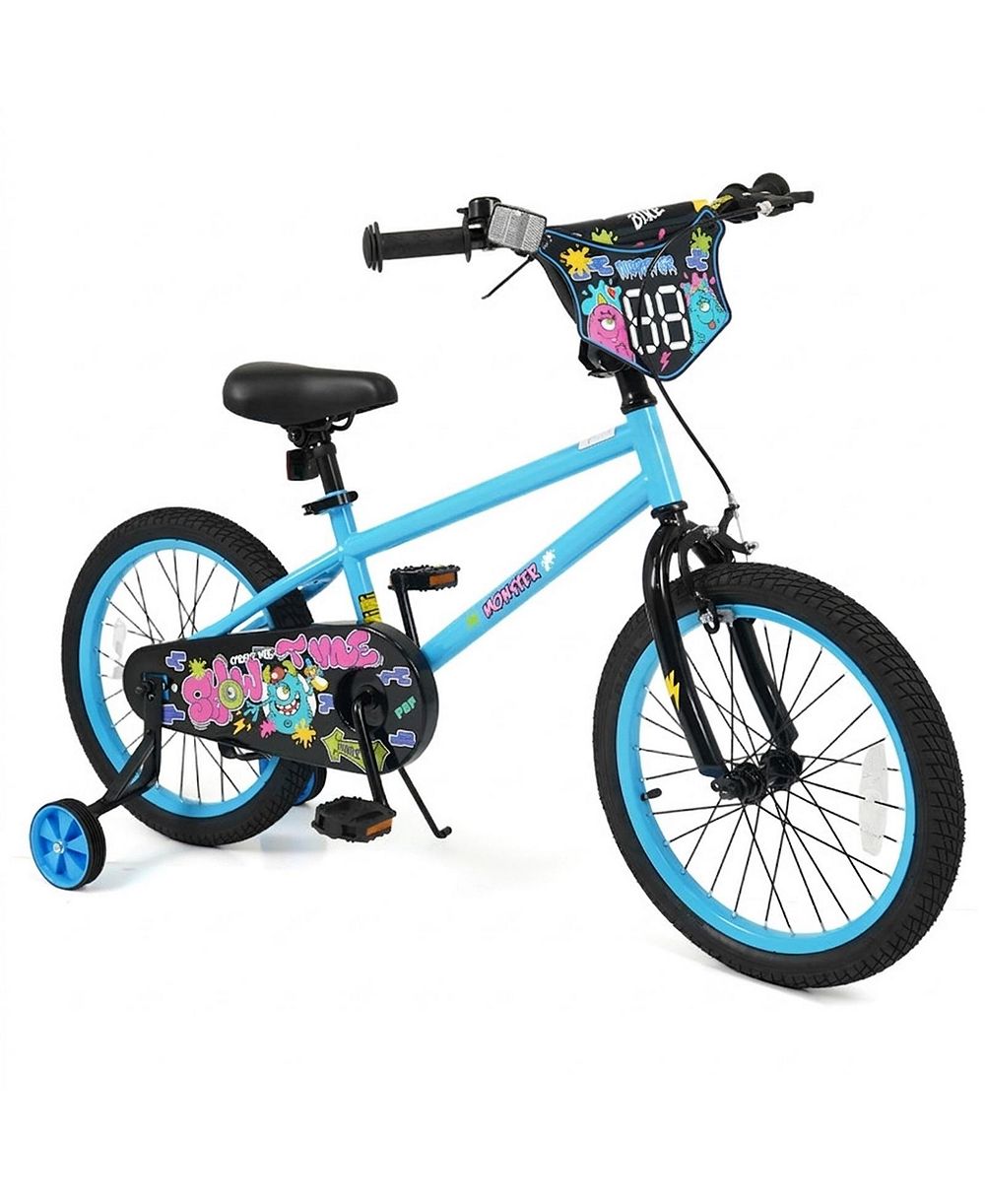 SUGIFT 18 Inch Monster Graphics Edition Detachable Training Wheels Dual Brakes Kids Bike, 130 lbs Capacity, Ages 4-8