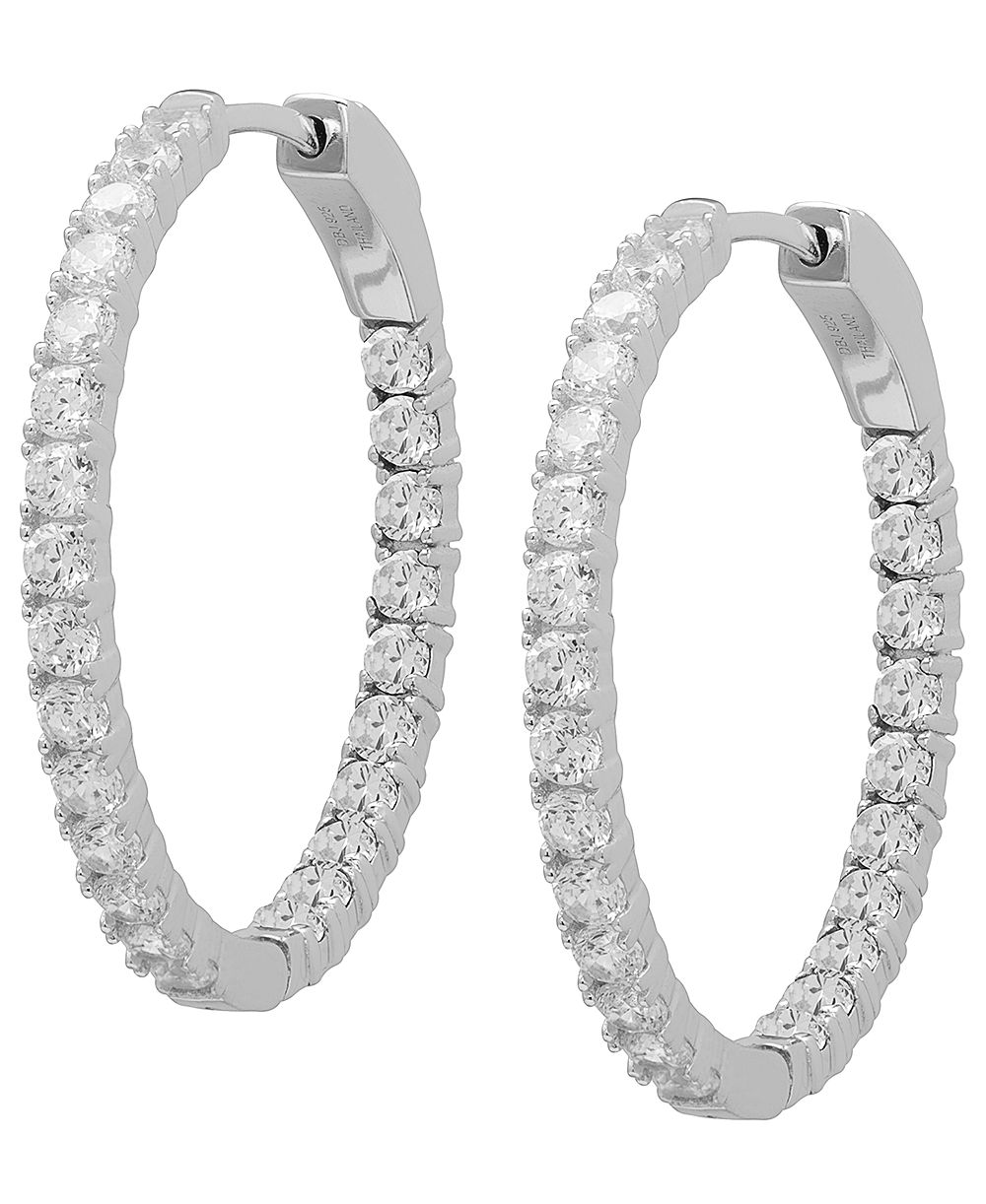 Macy's серьги-кольца из стерлингового серебра со средними круглыми белыми сапфирами искусственного происхождения (4-1/2 карата)