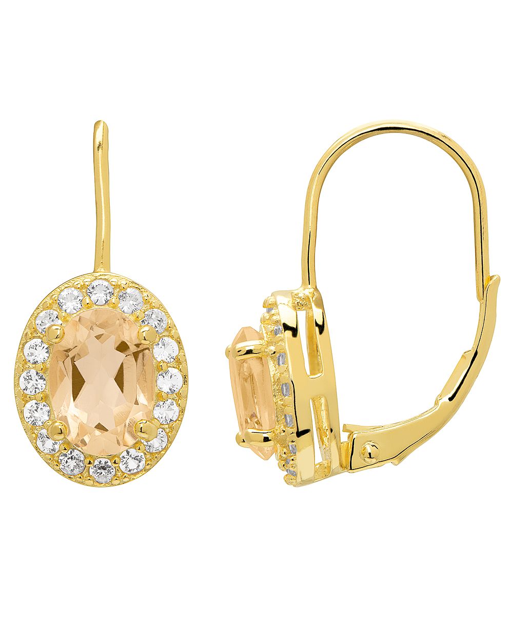 Серьги-подвески Macy's из цитрина и белого топаза овальной формы (2 карата суммарно) с покрытием из золота на серебре
