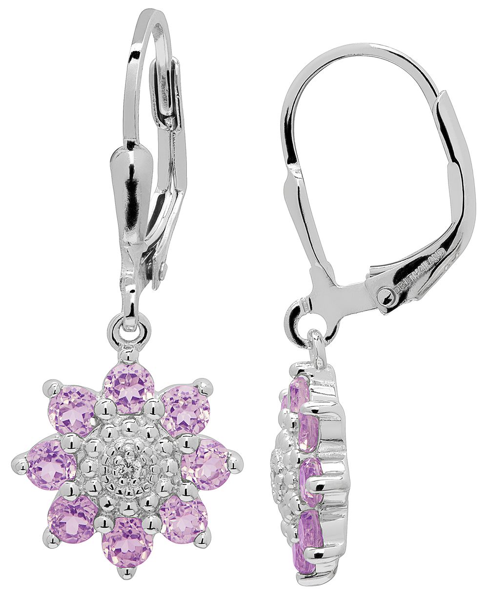 Macy's серьги-подвески с аметистом и цветочным мотивом (1-1/8 карат суммарно) из стерлингового серебра