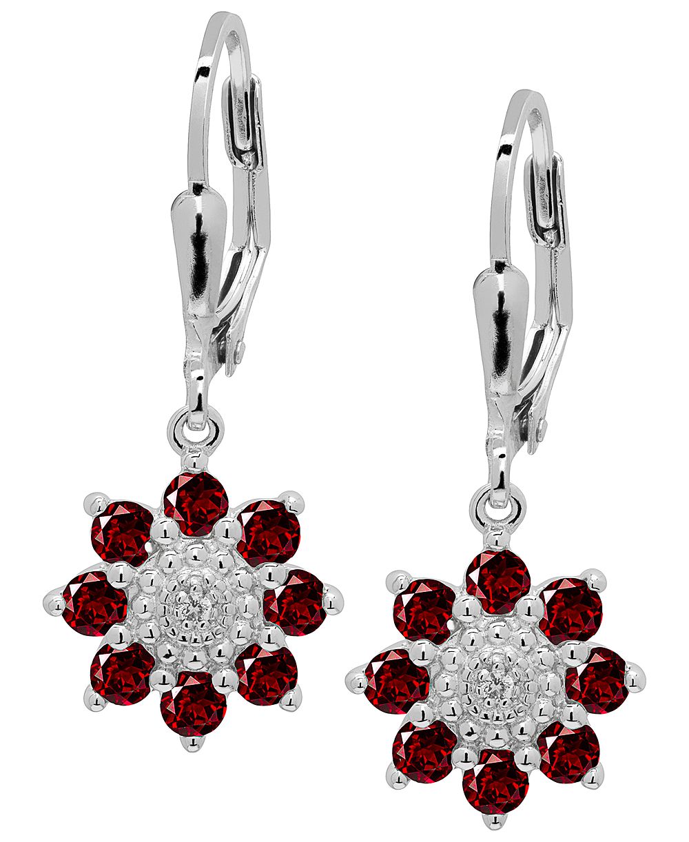 Macy's серьги-пусеты с гранатом и цветочным узором на рычаге (1-1/4 карата суммарно) из стерлингового серебра