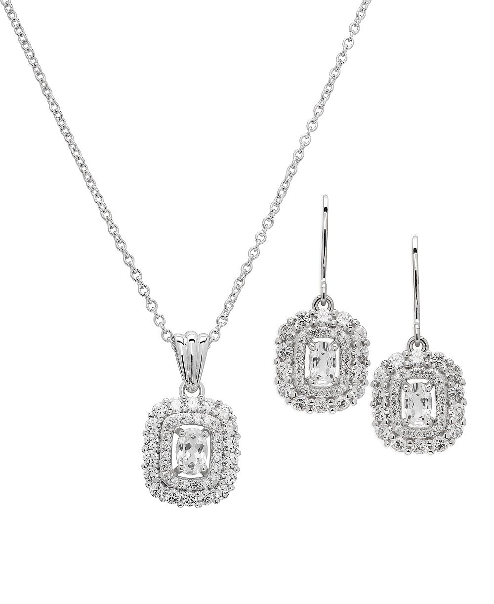 Macy's Набор из кулона и серег-капель с белым сапфиром лабораторного выращивания (3.98 карата суммарно) в стерлинговом серебре