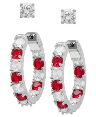 Серьги-гвоздики Macy's с рубином, выращенным в лаборатории, и белым сапфиром, выращенным в лаборатории (4.9 карата) из стерлингового серебра