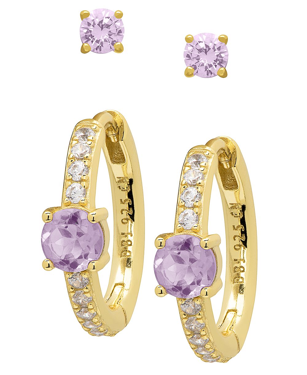 Macy's Amethyst and White Topaz Round Drop Stud Earrings (1-1/4 ct. t.w.) in Gold Over Sterling Silver