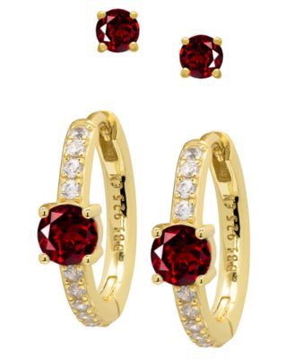 Macy's Garnet and White Topaz Earrings (2 ct. t.w.) Gold-Plated Sterling Silver