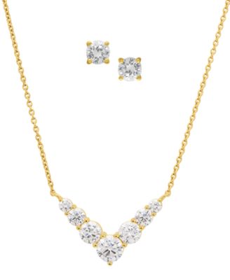 Macy's Lab-Grown White Sapphire Stud Earrings and Pendant Necklace (6-3/8 ct. t.w.) in Gold-Tone Sterling Silver, 2-Piece Set