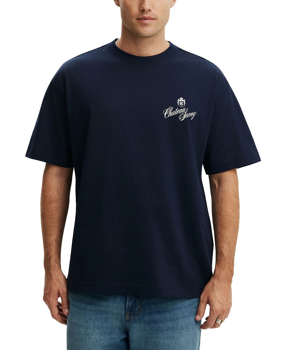 COTTON ON Men's Chateau Lavoy Graphic Drop-Shoulder Heavyweight Cotton T-Shirt