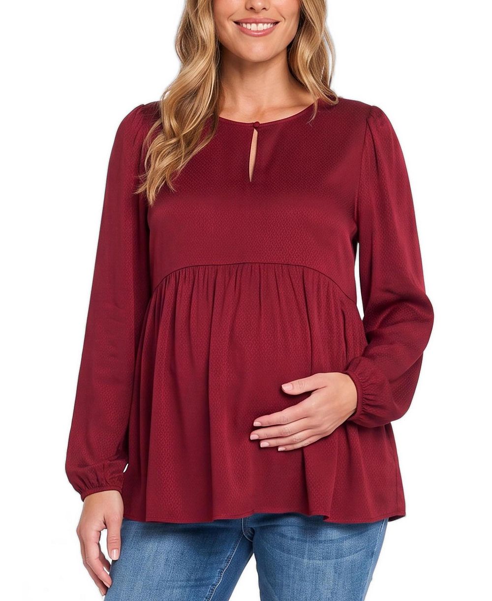 Motherhood Maternity Maternity Bishop-Sleeve Keyhole Empire Waist Blouse